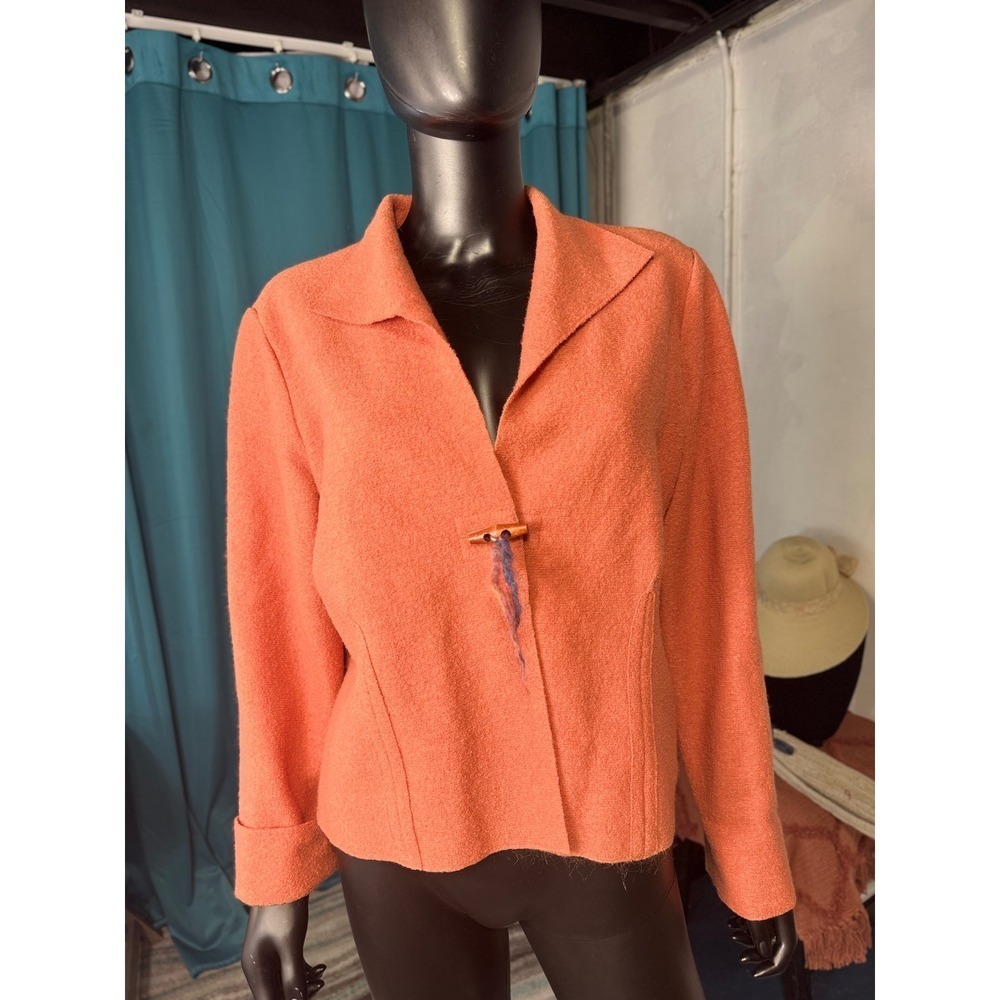 Canvasbacks 100% Wool Blend Coral Blazer Jacket Shawl Collar Unique Closure L